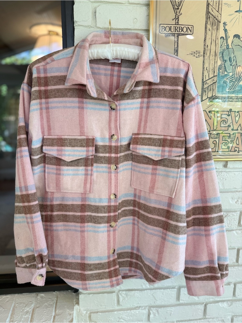 Official Mattel Barbie Movie Pink Plaid Flannel Shacket Back Logo Graphic XL